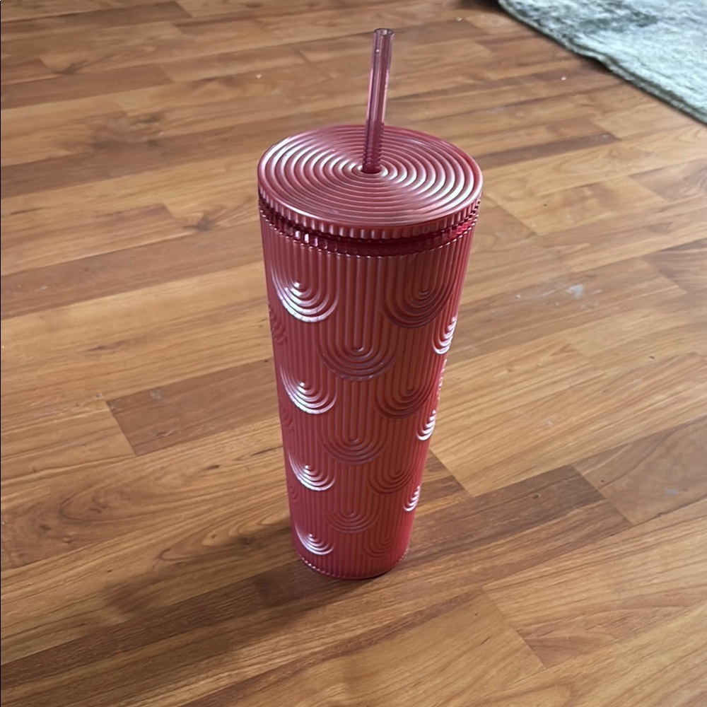 Pink Textured Tumbler with Straw